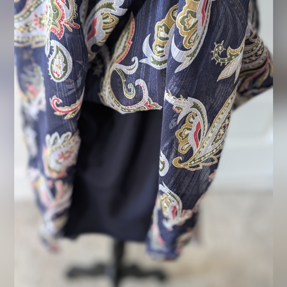Nanette Lepore Navy Paisley High-Neck Smocked Midi Dress Size 8 - Picture 3 of 10